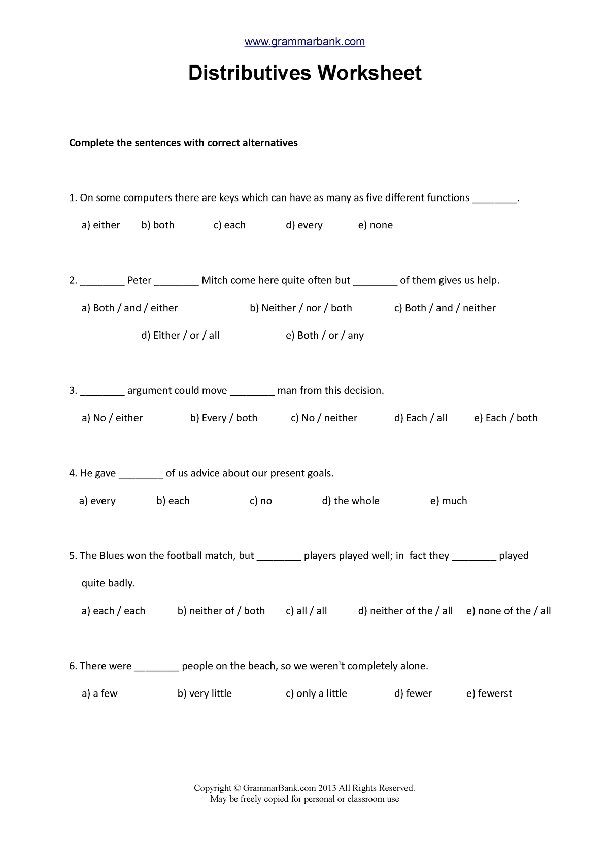 Distributives-worksheet - Grammarbank Distributives Worksheet Complete ...