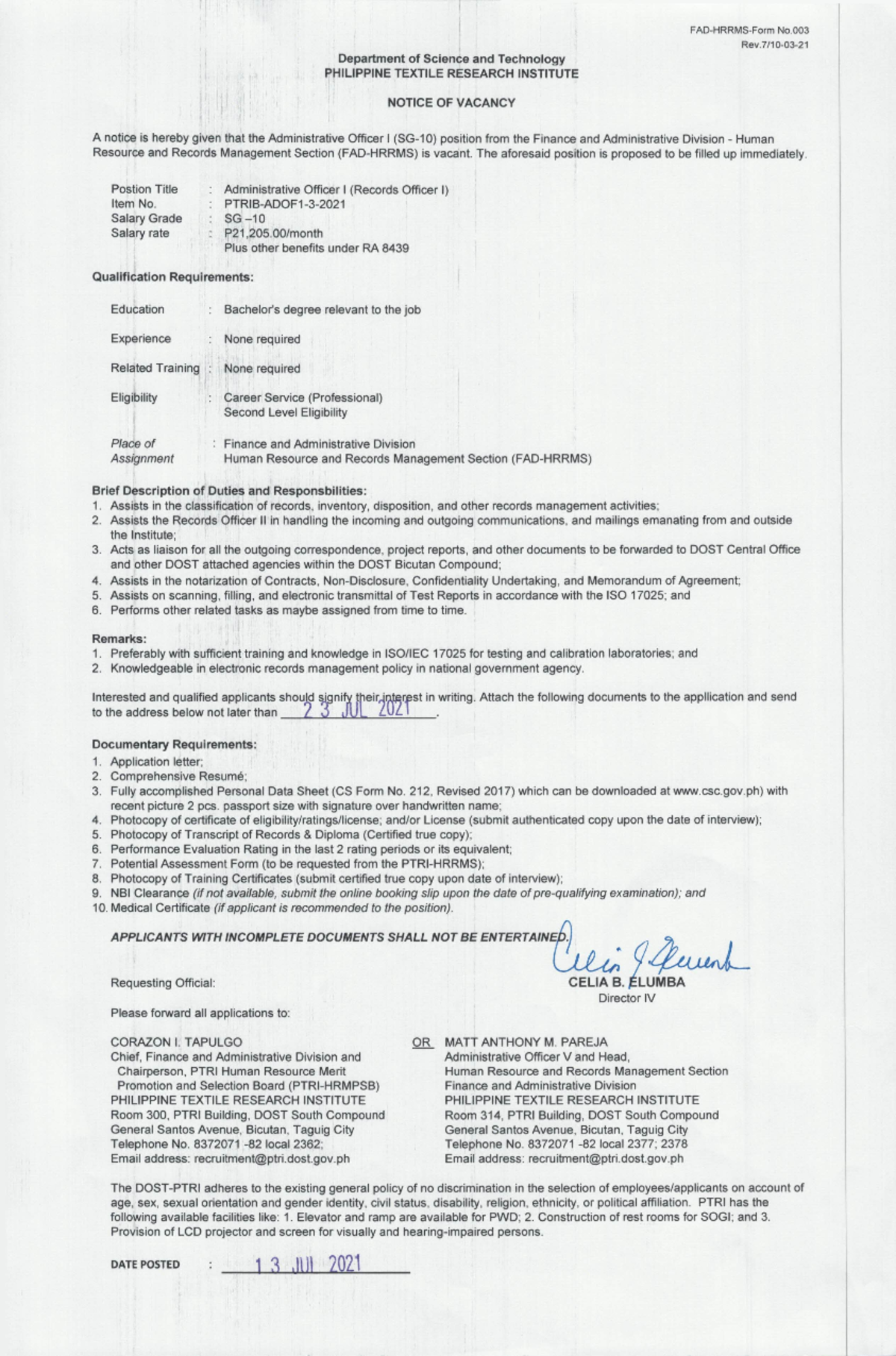 Administrative Officer I FAD Hrrms - Juris Doctor - Studocu