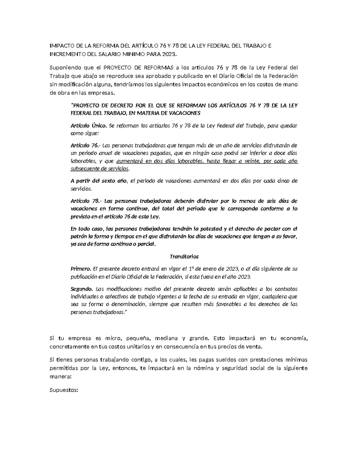 Reforma Laboral E Incremento DEL SM PARA 2023 - IMPACTO DE LA REFORMA ...