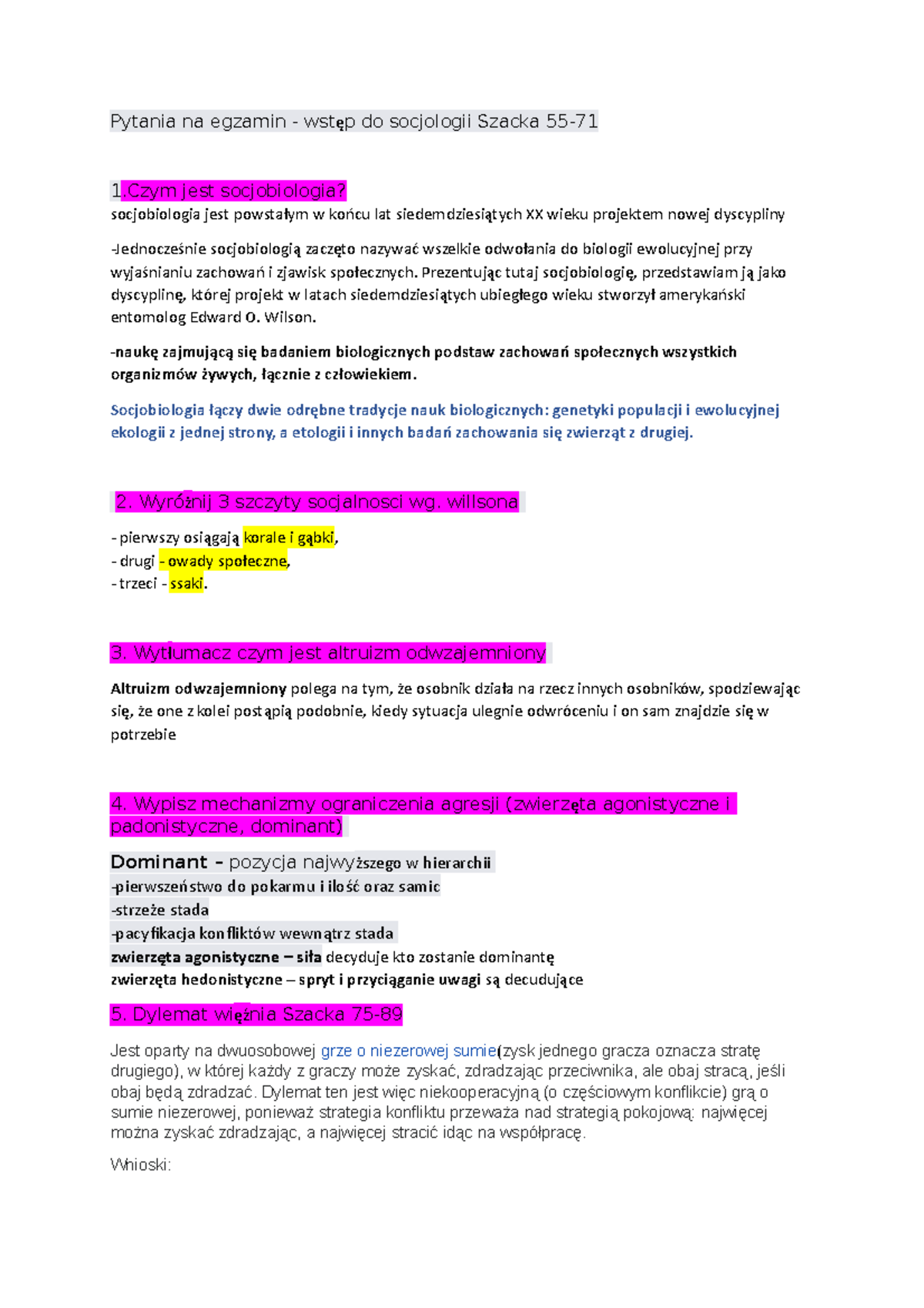 Wstęp do socjologii egzamin - Pytania na egzamin - wstęp do socjologii