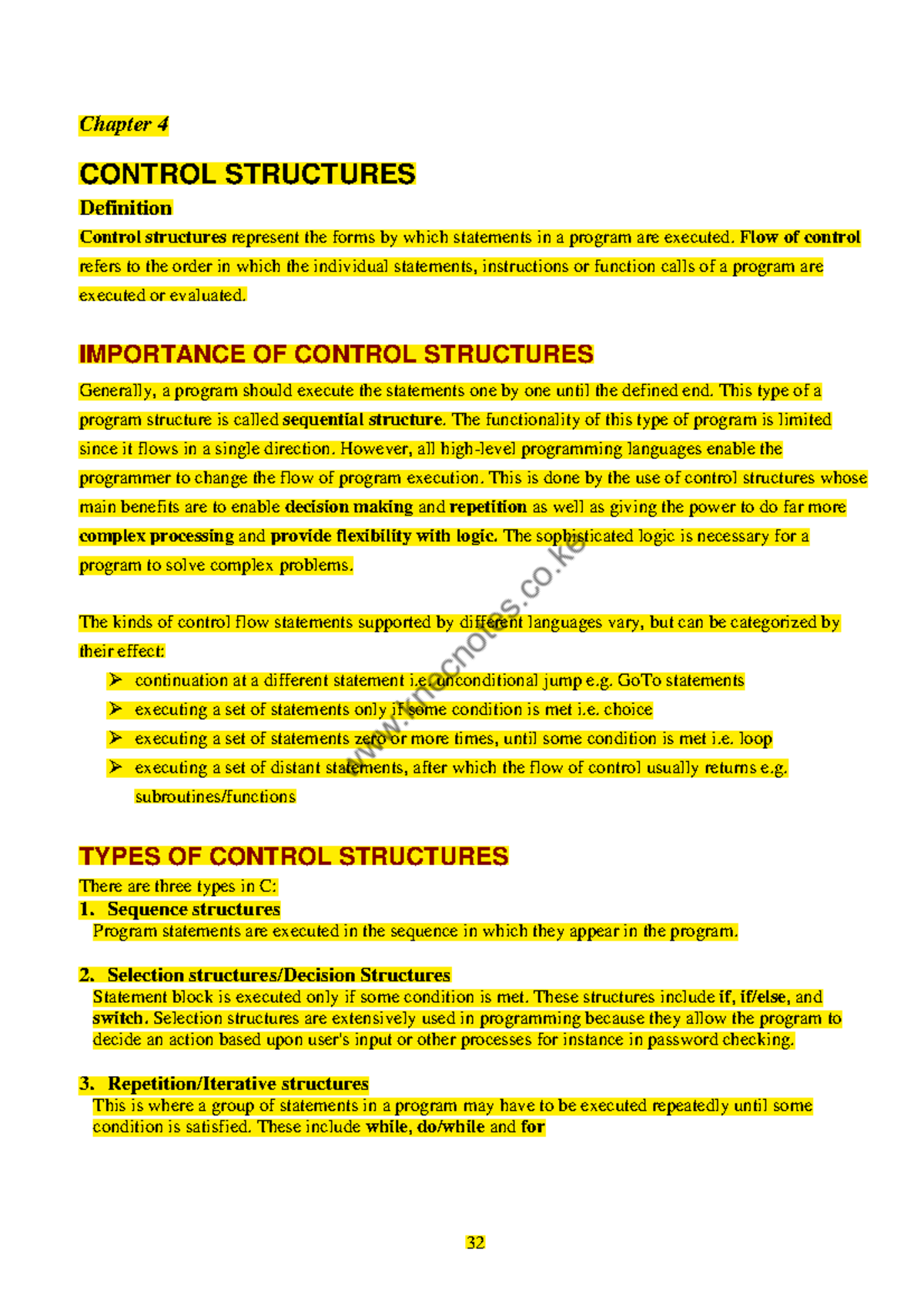 Control- Structures - Notes - Chapter 4 CONTROL STRUCTURES Definition ...