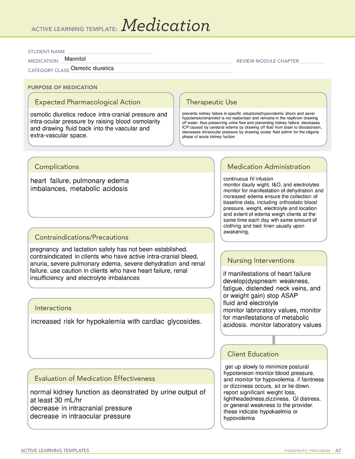 Mannitol ATI medication template 2020 ACTIVE LEARNING TEMPLATES