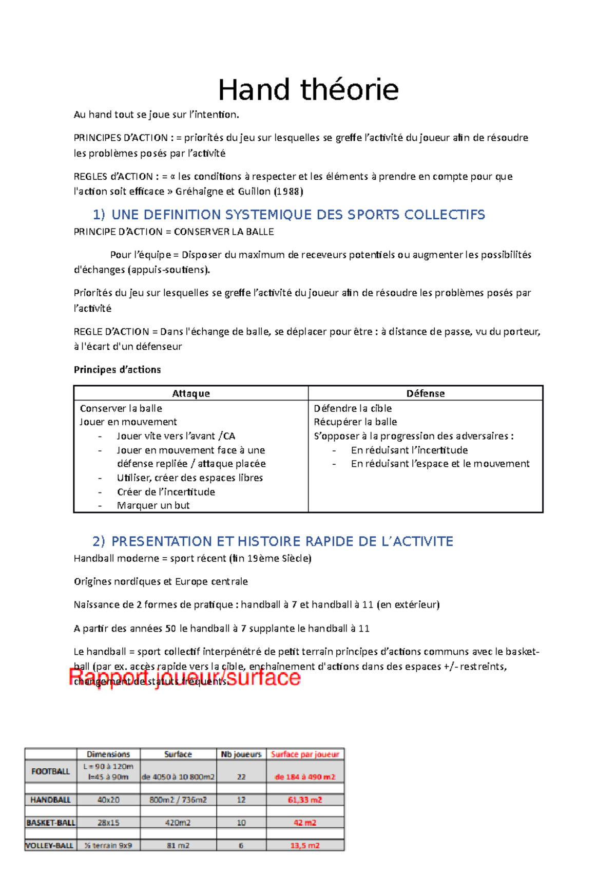 Hand théorie - cours - Hand théorie Au hand tout se joue sur l ...