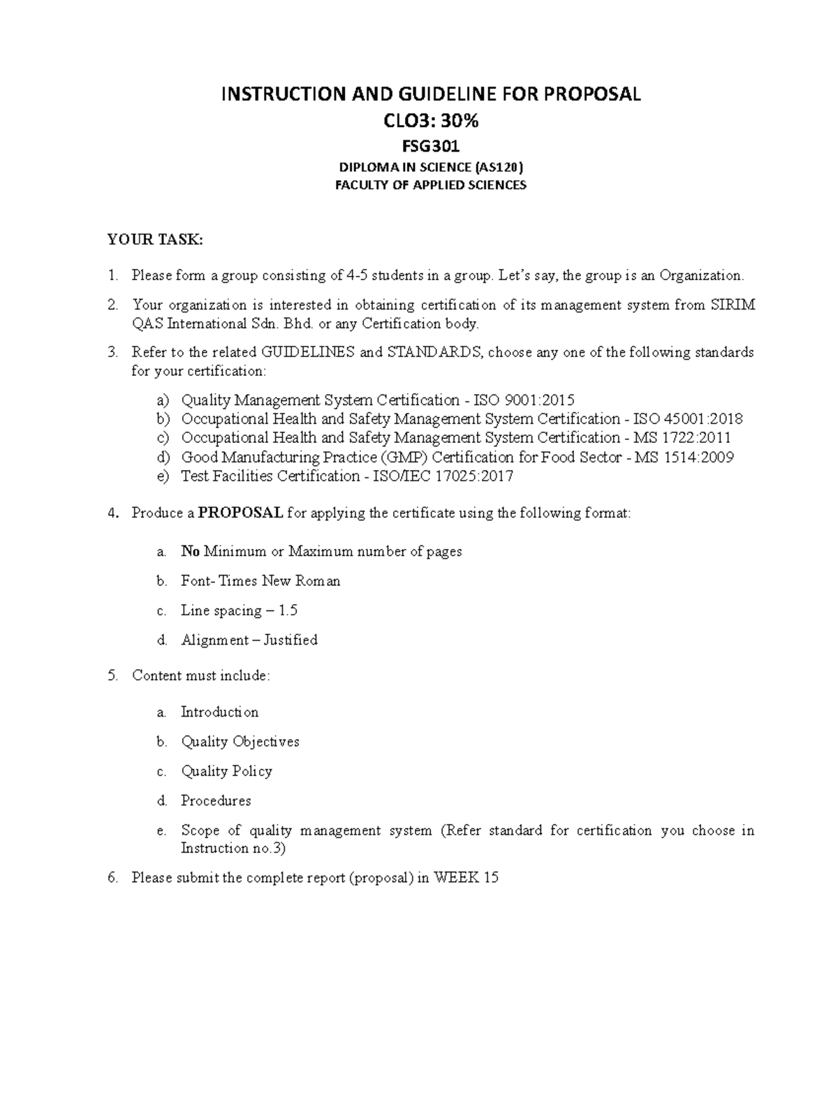 INSTRUCTION AND GUIDELINE PROPOSAL - INSTRUCTION AND GUIDELINE FOR ...