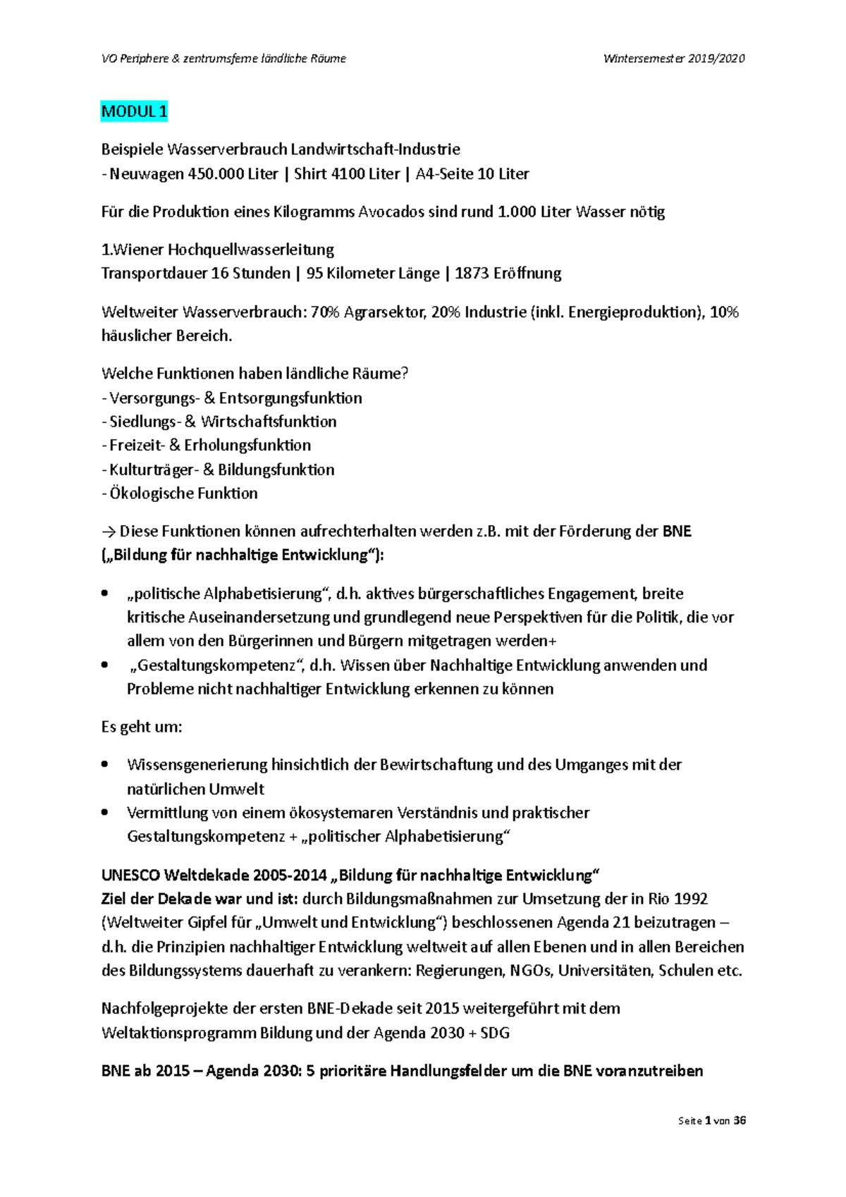 VO Periphere & zentrumsferne ländliche Räume Zusammenfassung - MODUL 1 ...