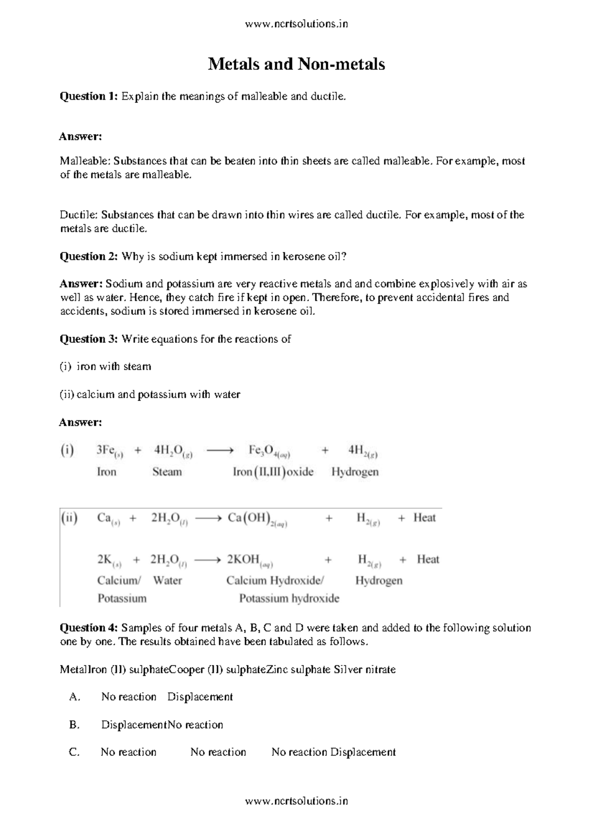 Metals And Non-metals - Metals And Non-metals Question 1: Explain The 