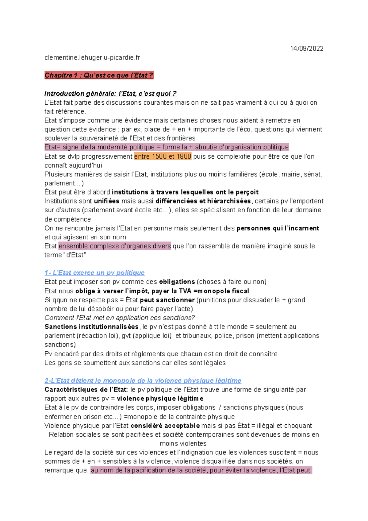 Chapitre 1 - cours introduction à la science politique - 14/09 ...