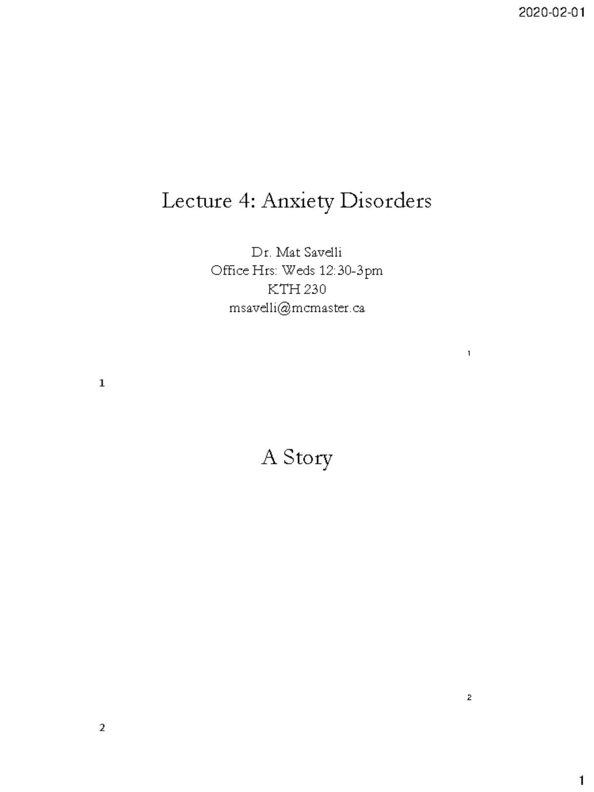 Lecture 4 - Anxiety Disorders 2020 - Warning: TT: undefined function ...