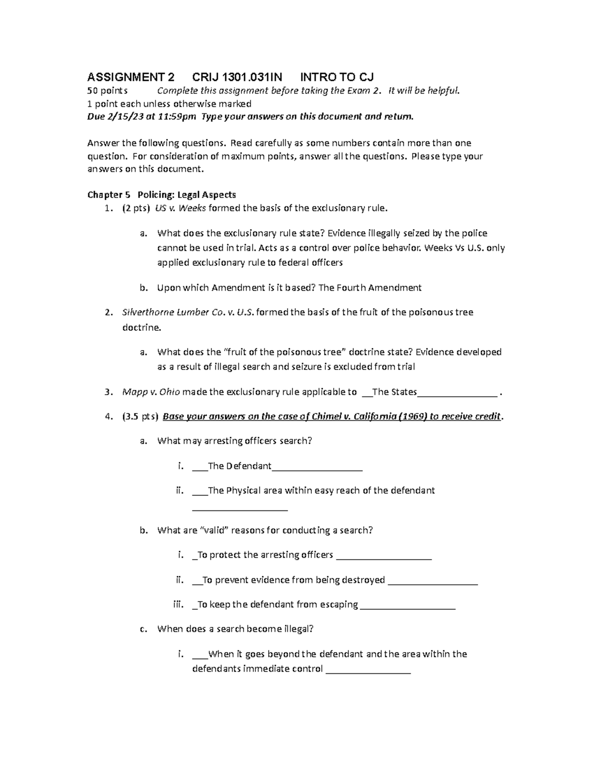 Assignment 2 - N/A - ASSIGNMENT 2 CRIJ 1301 INTRO TO CJ 50 Points ...