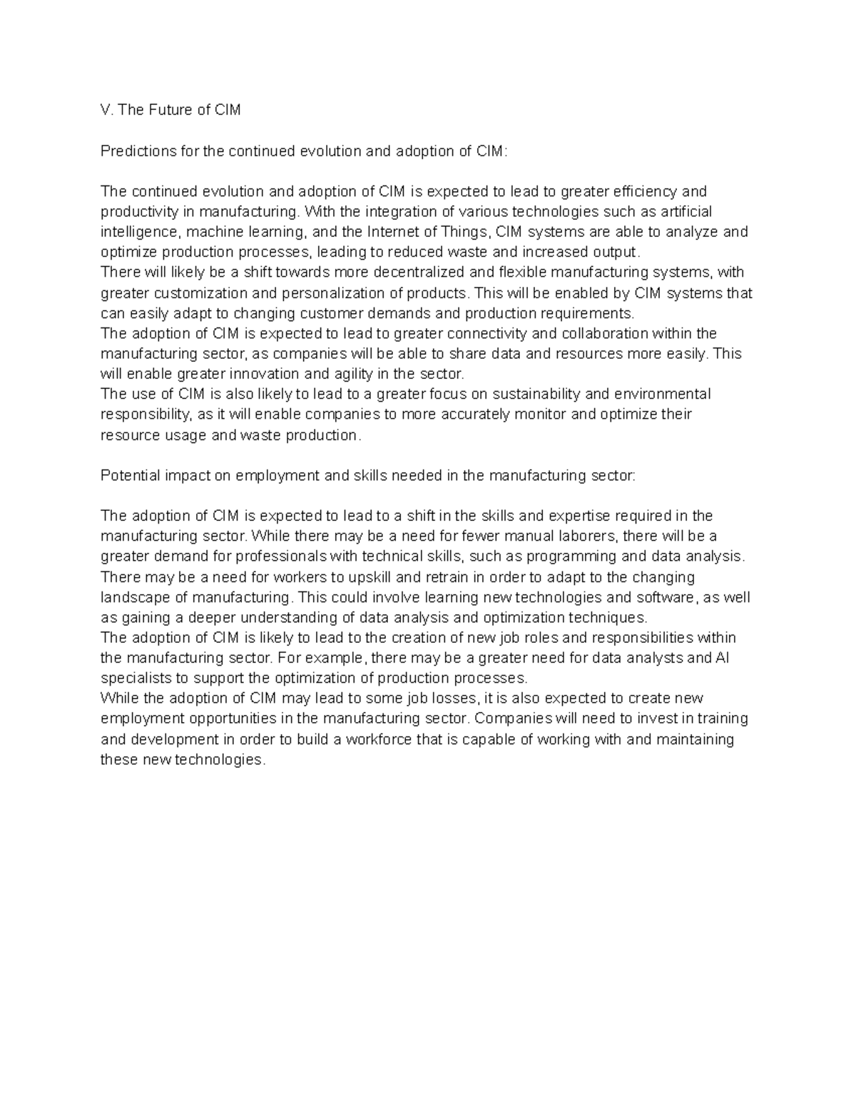 Computer-Integrated Manufacturing 5 - V. The Future of CIM Predictions ...
