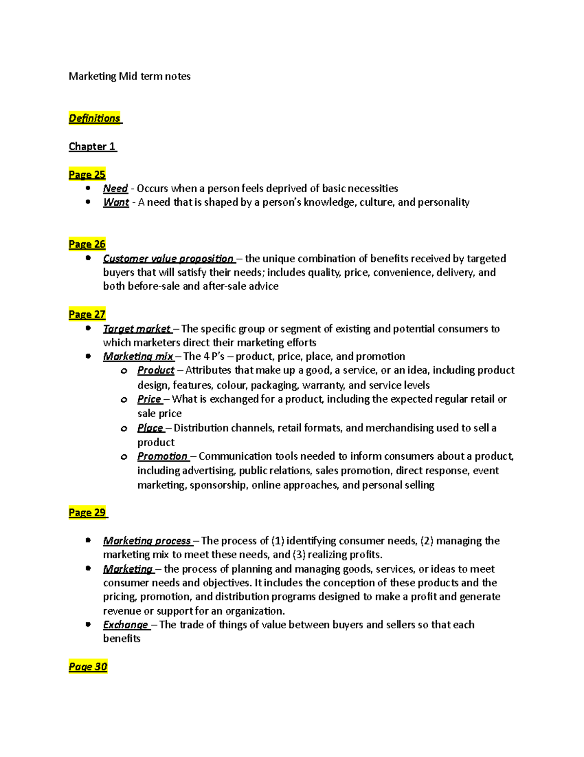 Marketing Mid term notes - Marketing Mid term notes Definitions Chapter ...