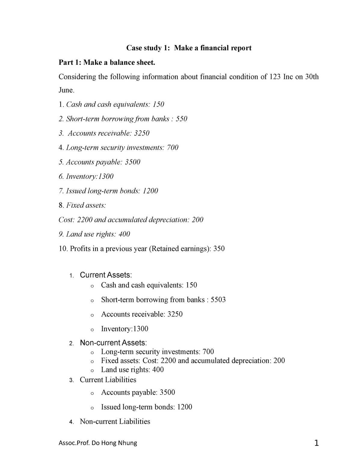 case study report about financial problem