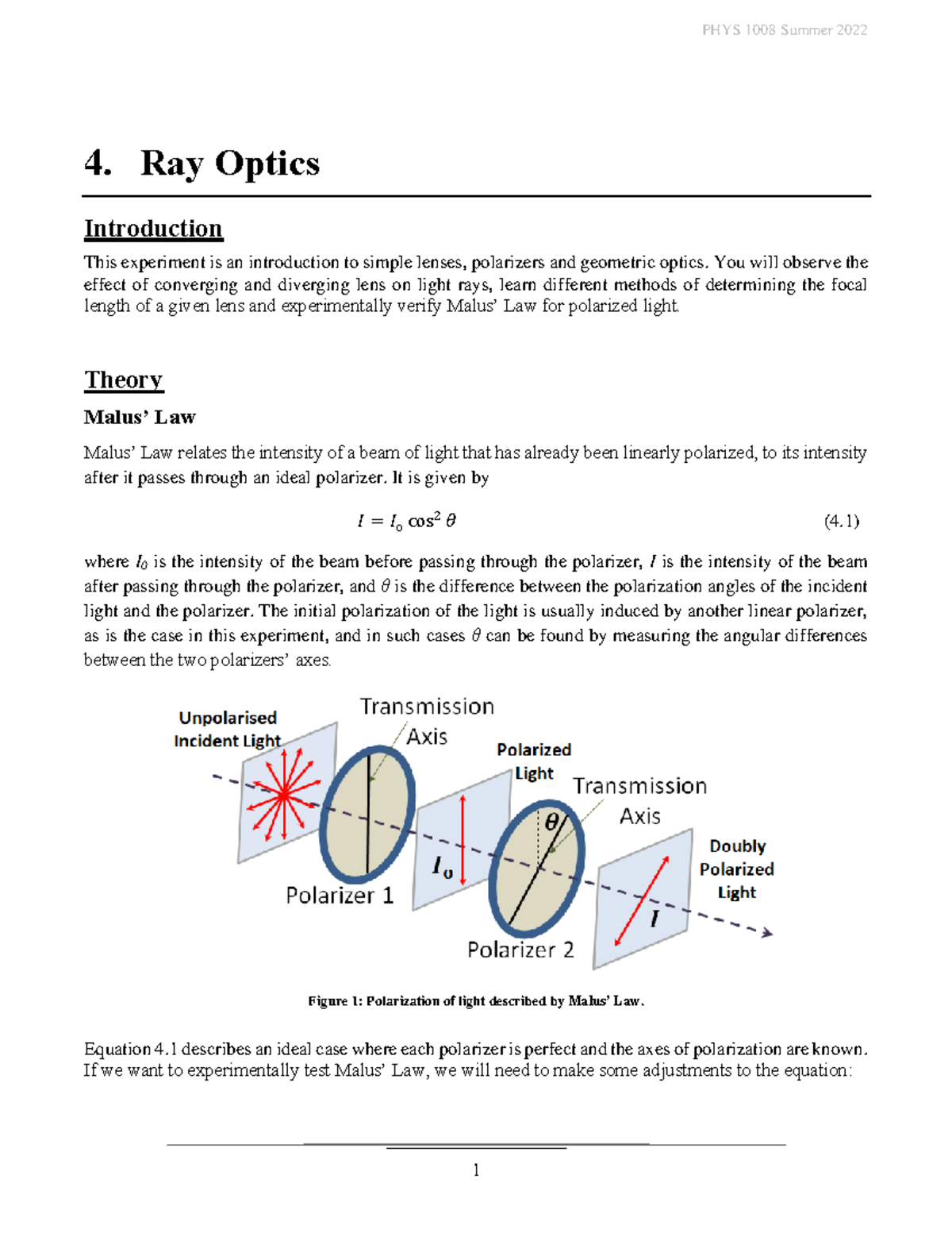 Ray Optics Manual lab 4. Ray Optics Introduction This experiment is