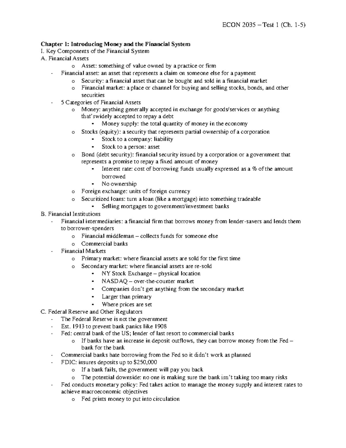 Economics Study Guide - Chapter 1: Introducing Money and the Financial ...