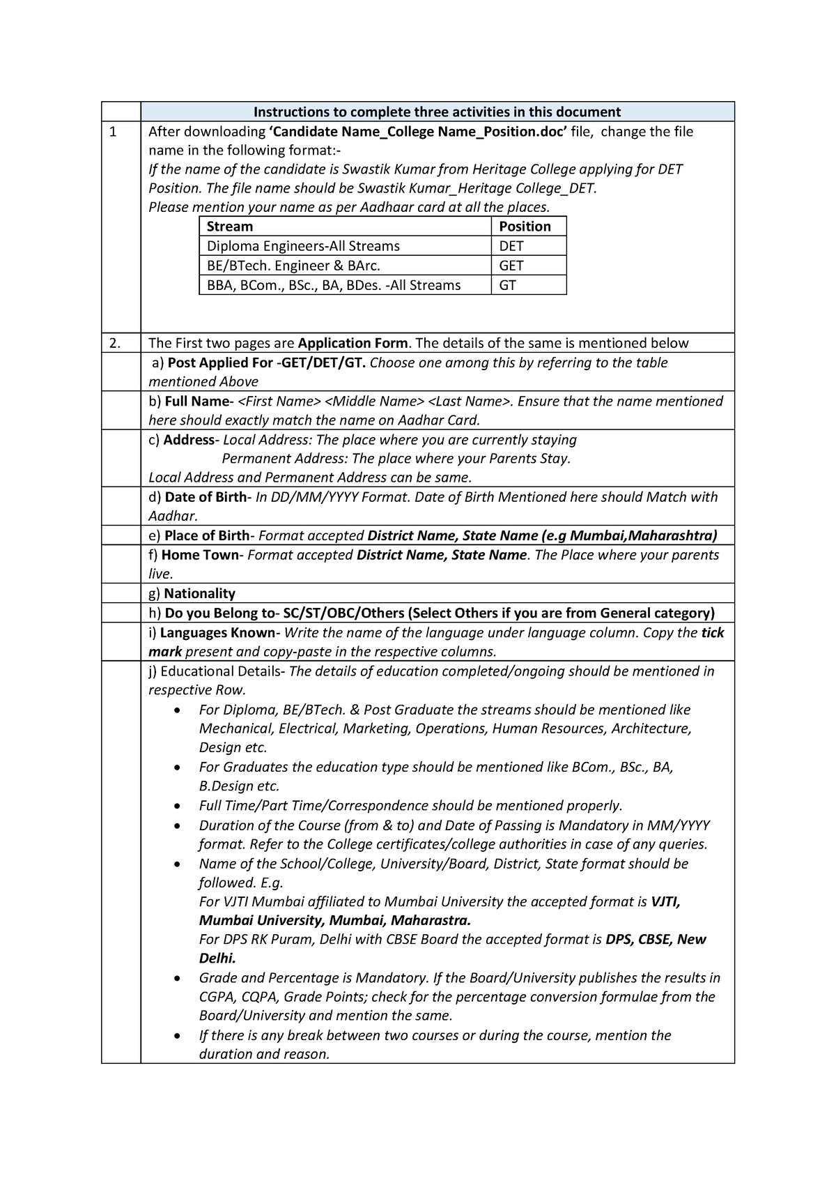 Instruction for Docket Making - Instructions to complete three ...