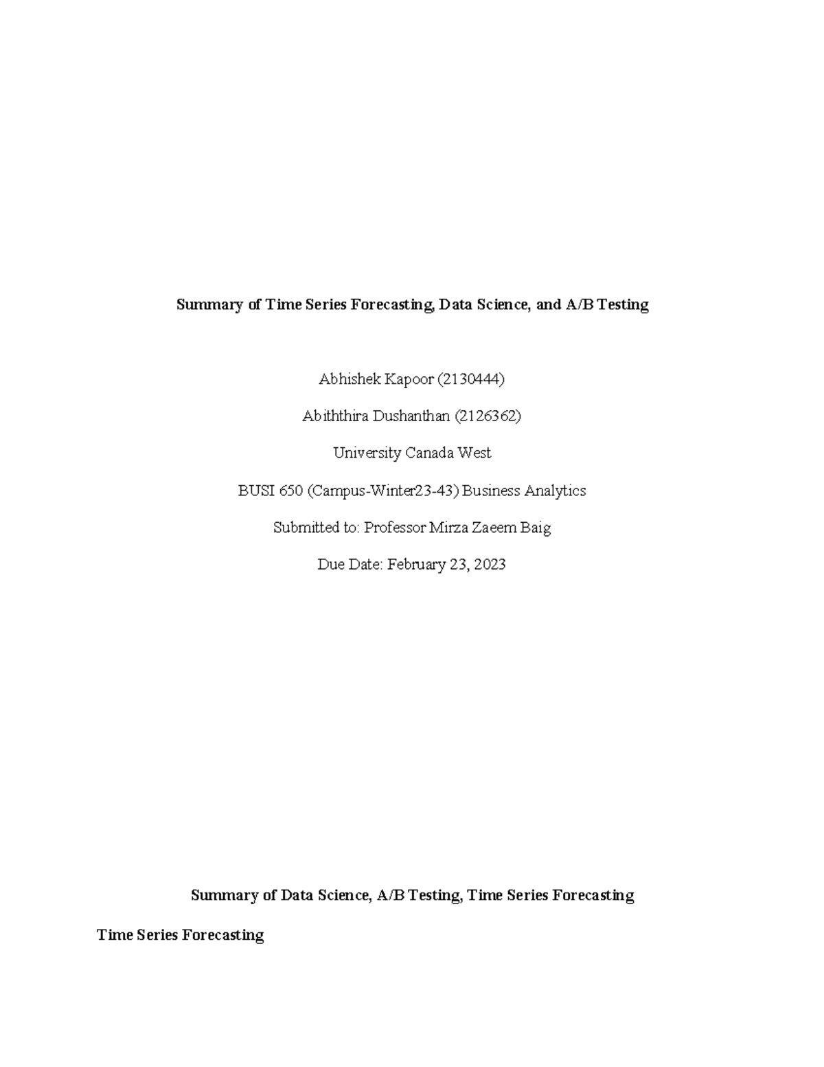 Data Science, AB Testing, Time Series Forecasting - Summary - Summary ...