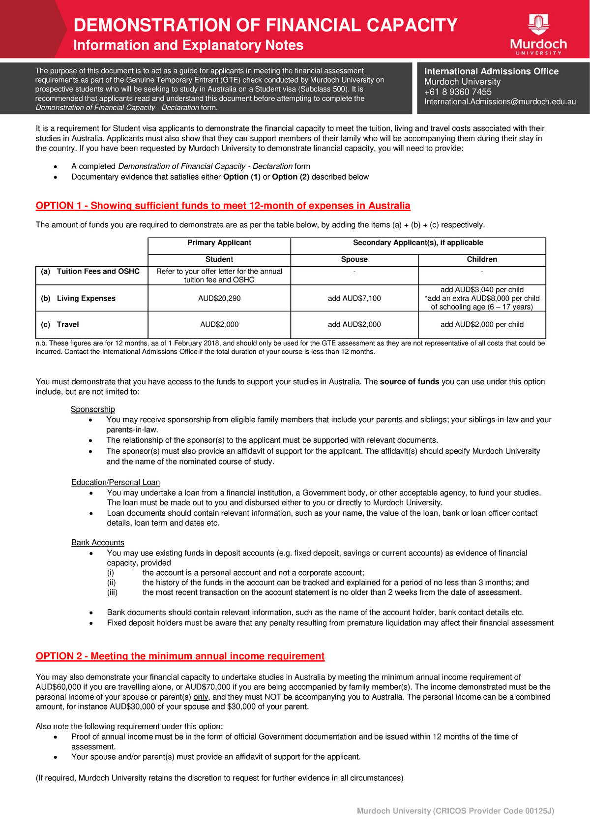 Declaration of financial capacity - Murdoch University (CRICOS Provider ...