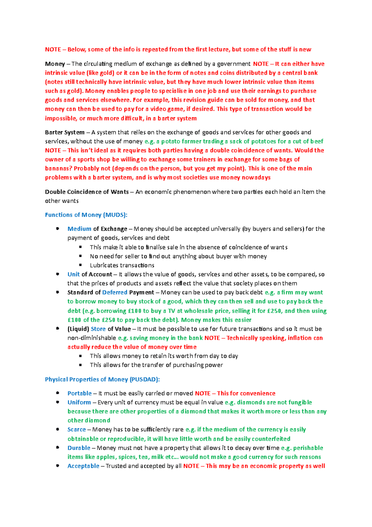 Economics of Money and Banking Lecture 3 Notes NOTE Below, some of