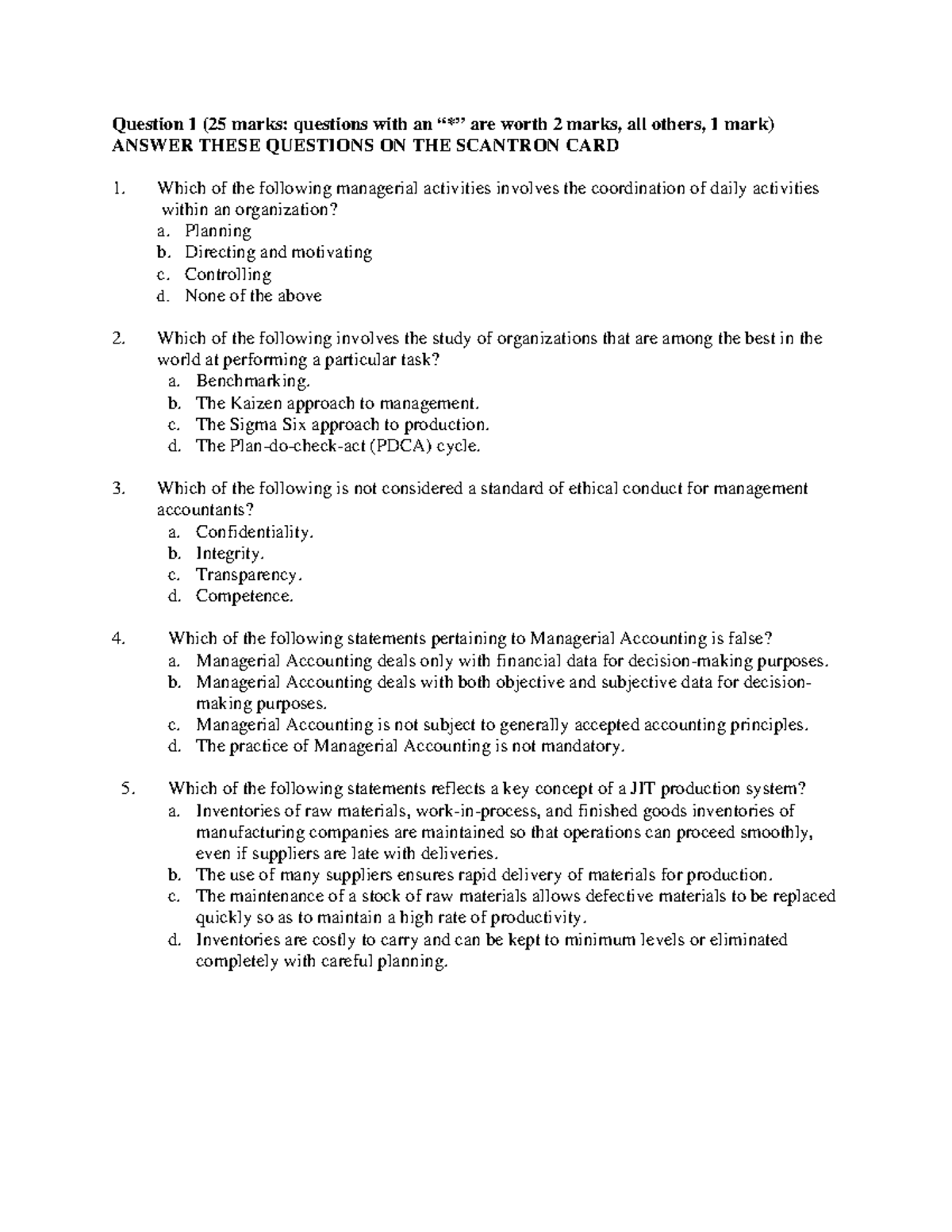 Midterm test 2017, questions and answers - Question 1 (25 marks ...