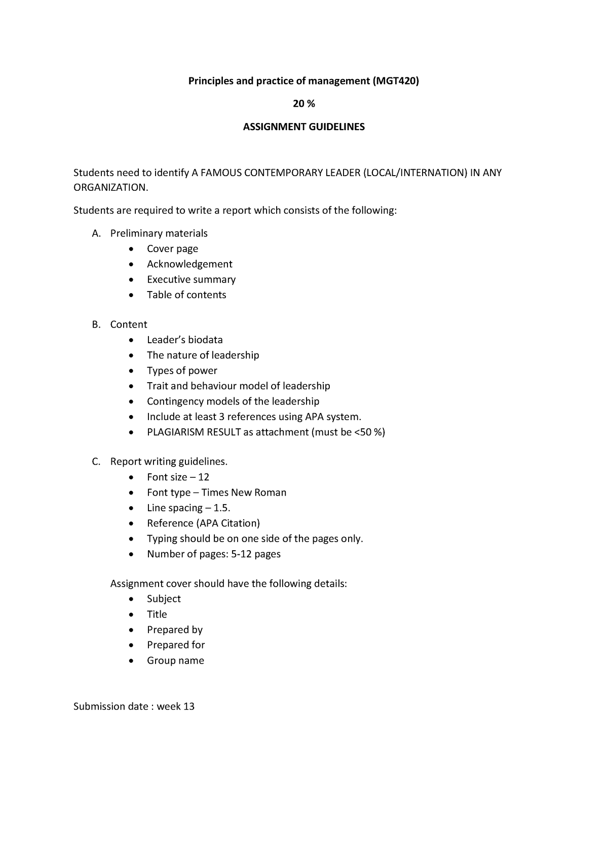 Individual assignment guidelines - Principles and practice of ...