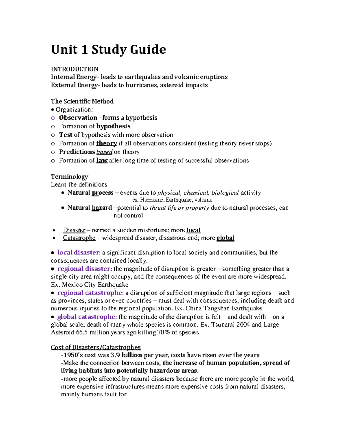 Lecture notes, lectures 1-4 - Chapter 1-20 - Unit 1 Study Guide ...