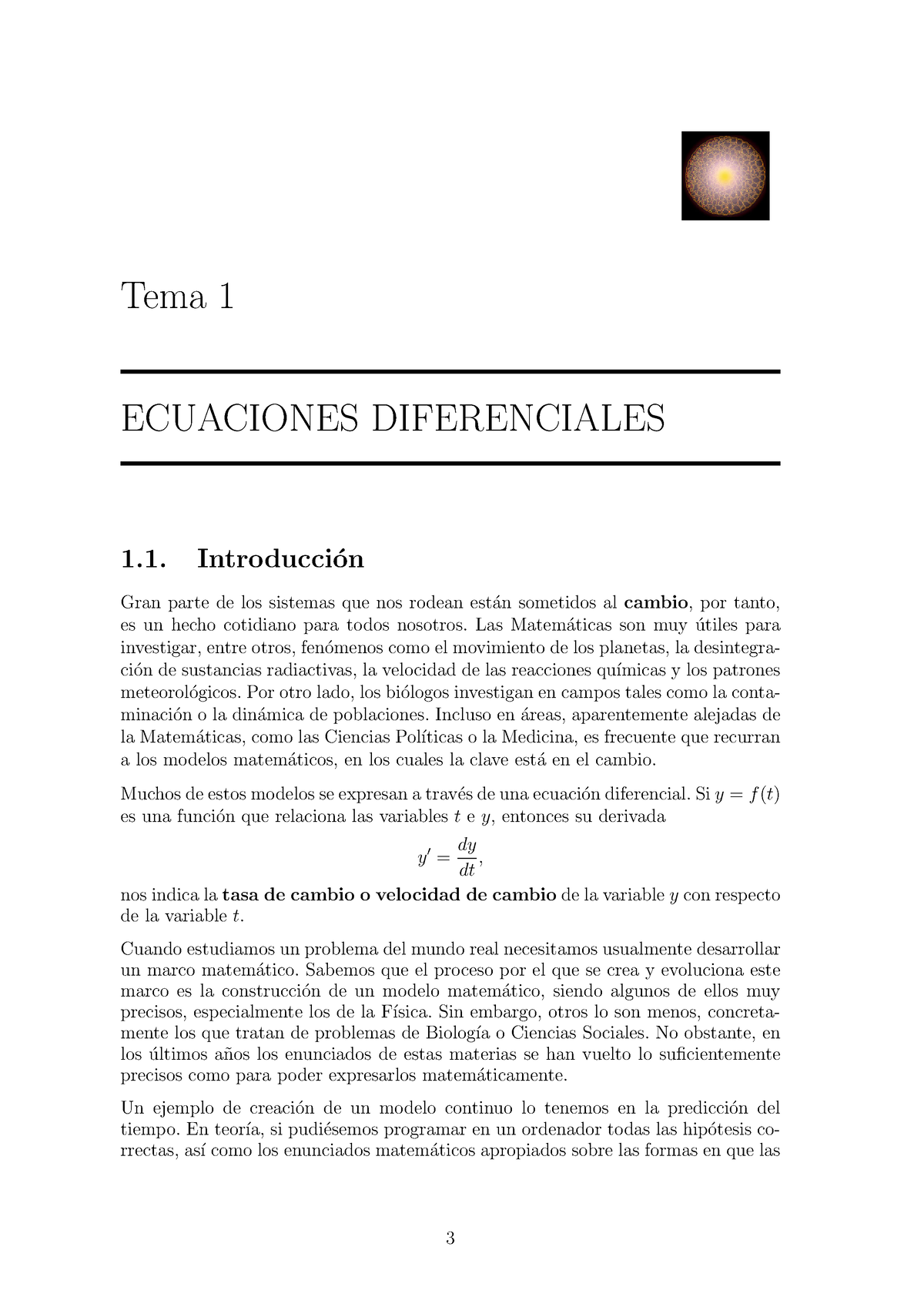 Teoria Ecuaciones - Tema 1 ECUACIONES DIFERENCIALES 1. Introducci ́on ...