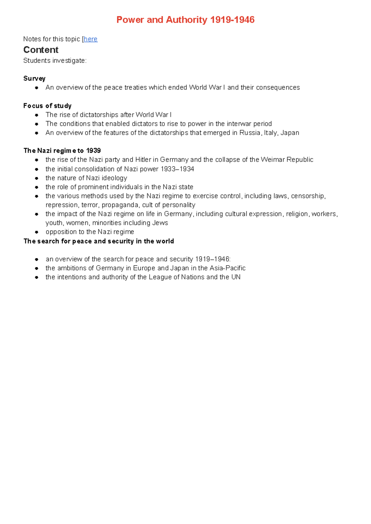 HSC MH Power and Authority Notes 1919-1946 term 1 - Power and Authority ...