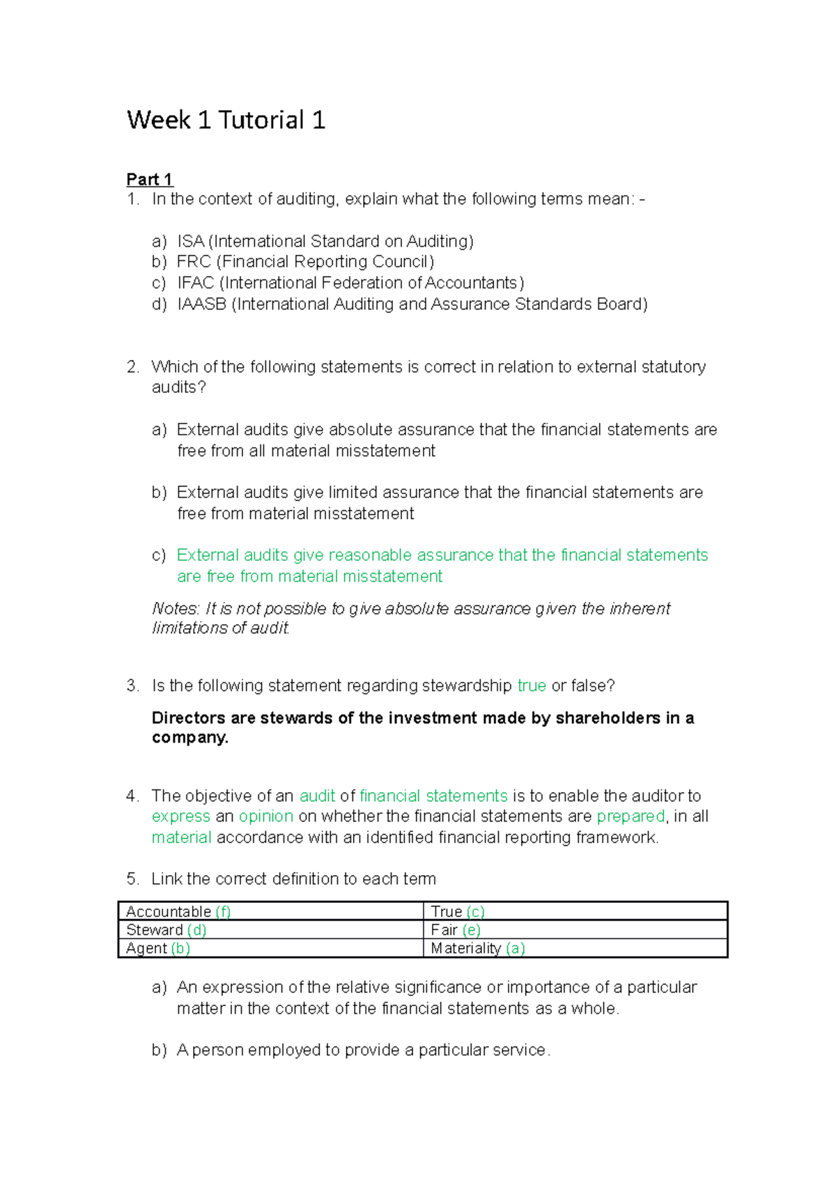 Audit Exam Revision Tutorials And Questions - Week 1 Tutorial 1 Part 1 ...