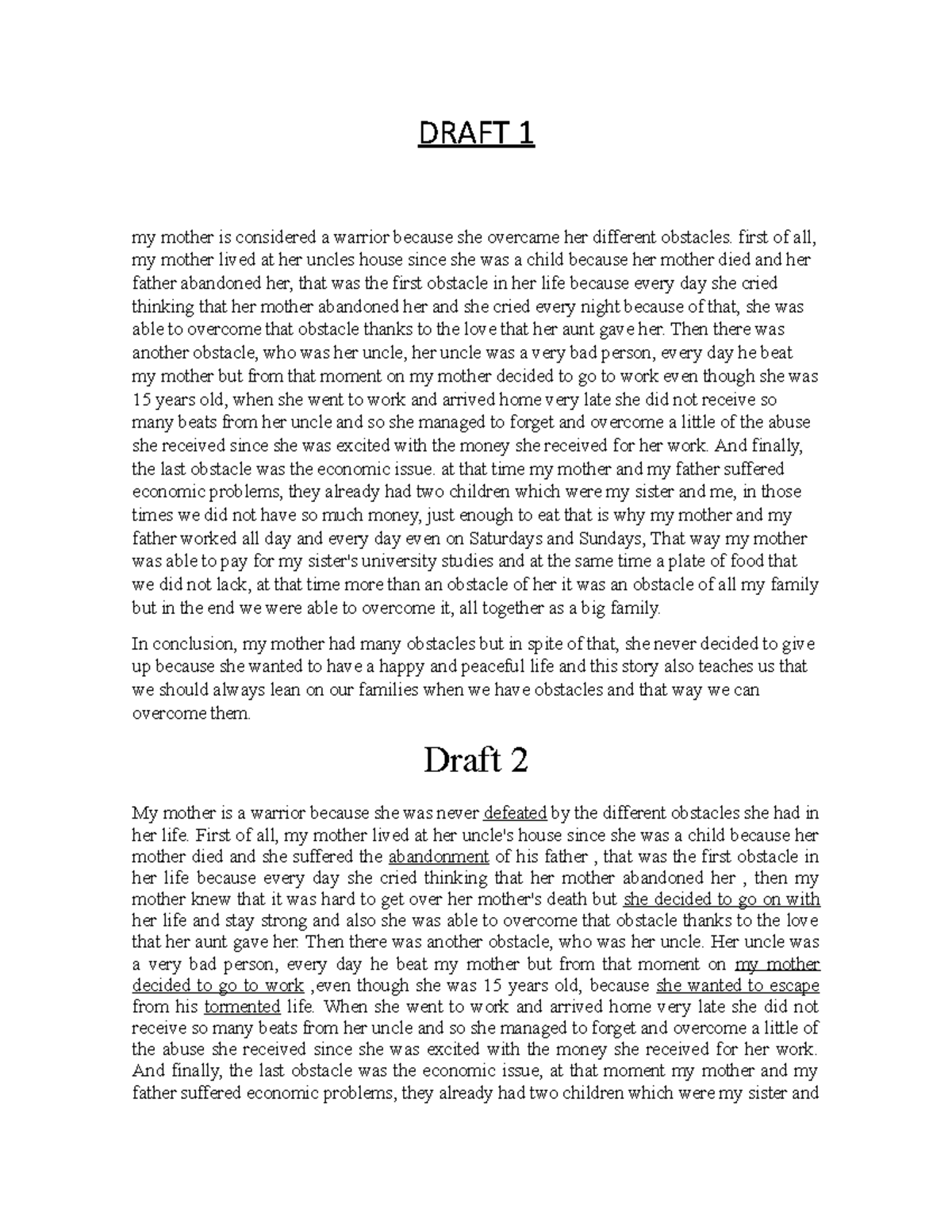 Draft 1- avanzado 10 - Icpna - DRAFT 1 my mother is considered a ...
