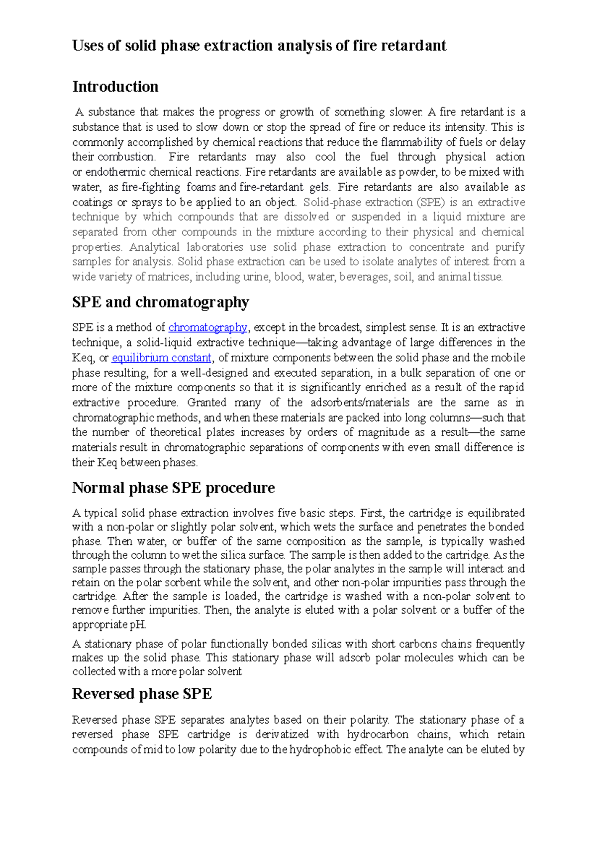 Solid phase extraction Application - Introduction A substance that ...
