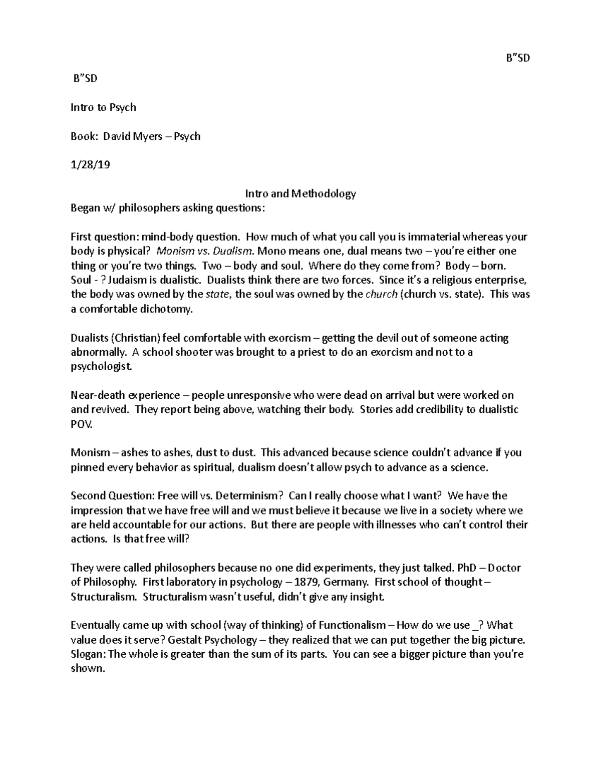 Intro to Psych Notes - B”SD Intro to Psych Book: David Myers – Psych 1 ...