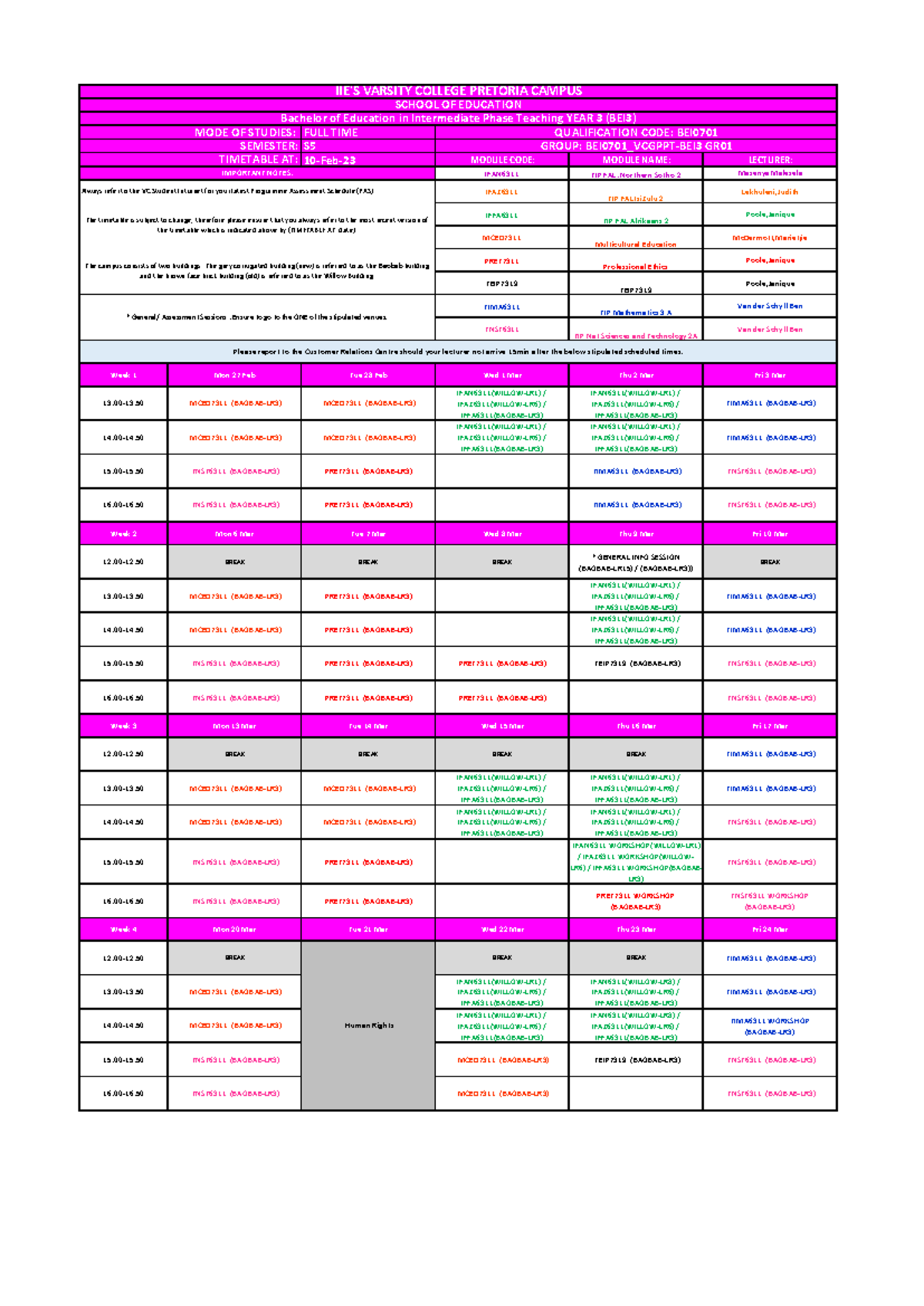 BEI0701 BEI3 Vcgppt GR01 Timetable as at 10 Feb 2023 - FULL TIME S 10 ...