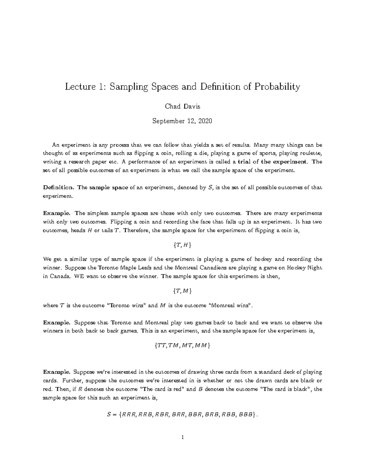 Math 302 W20 T1 Lecture 1 - Sample Spaces and Definition of Probability ...