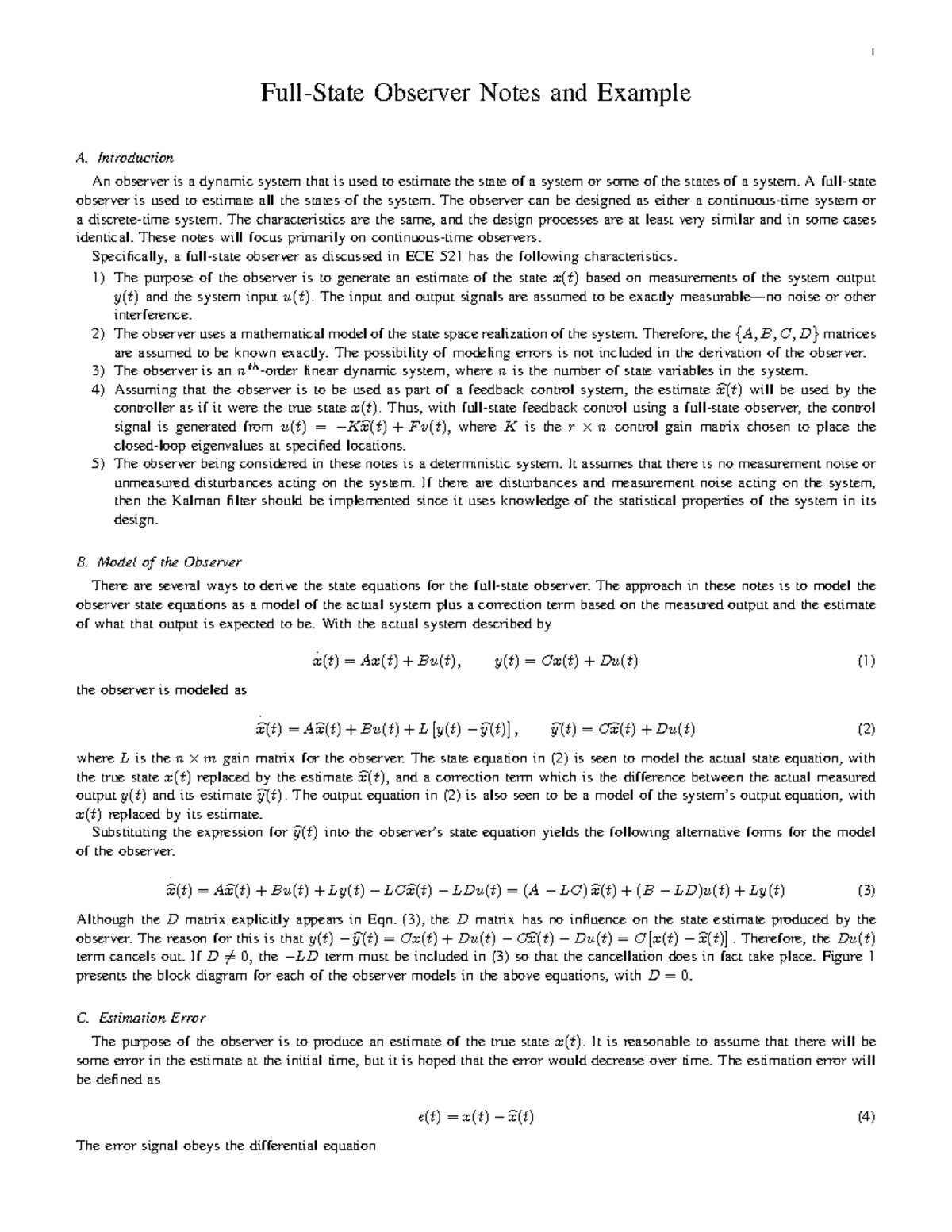 Full-State Observer Notesand Example - Full-State Observer Notes and ...