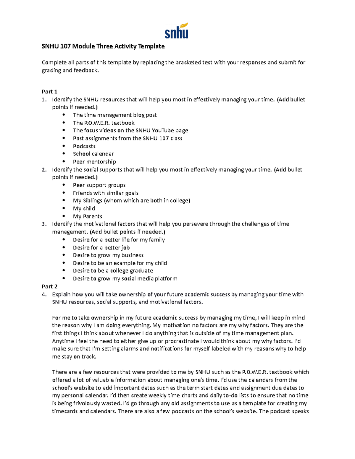 SNHU 107 Module Three Assignment - SNHU 107 Module Three Activity ...