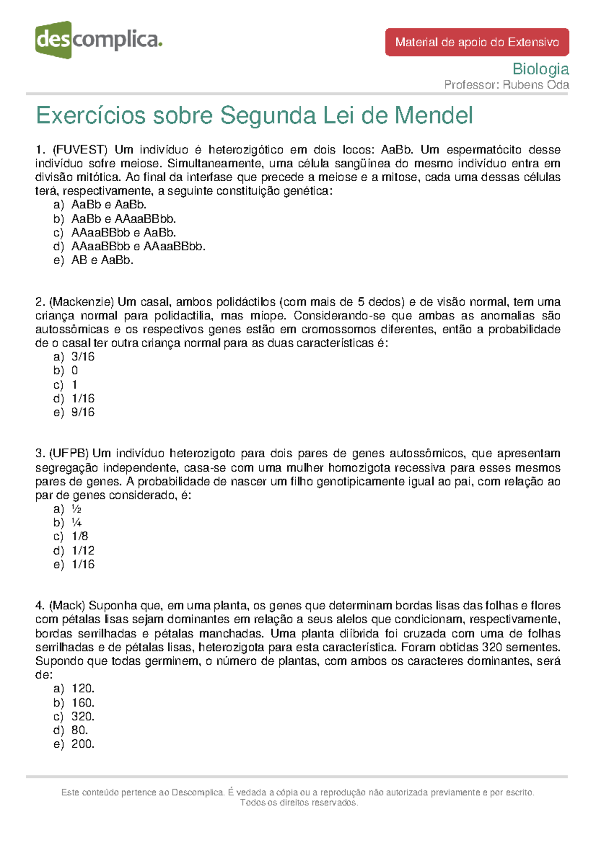 EX 2 lei de mendel - Lista de exercicios de biologia - Este conteúdo ...