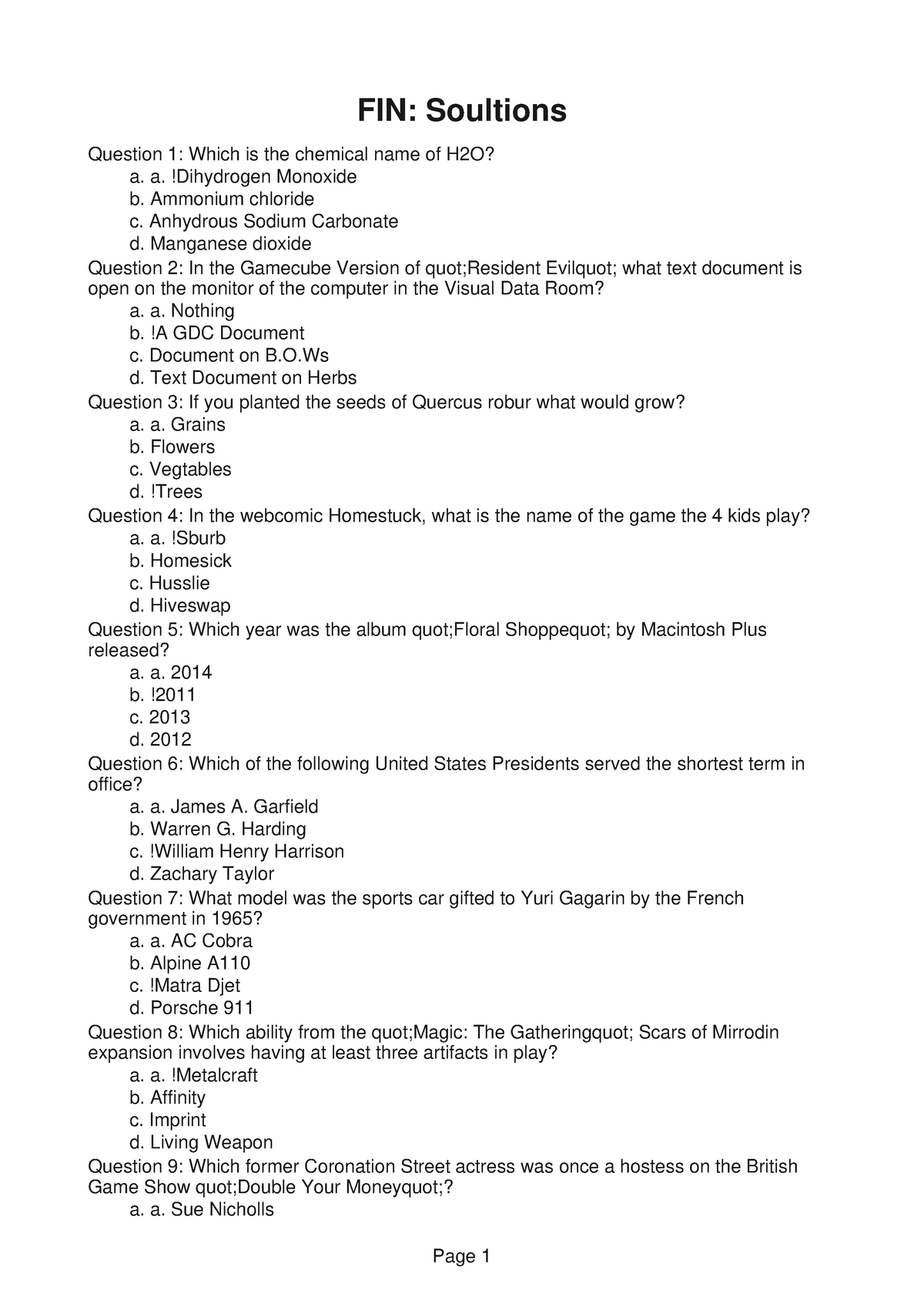 FIN112 Exam 1 - FIN: Soultions Question 1: Which is the chemical name ...