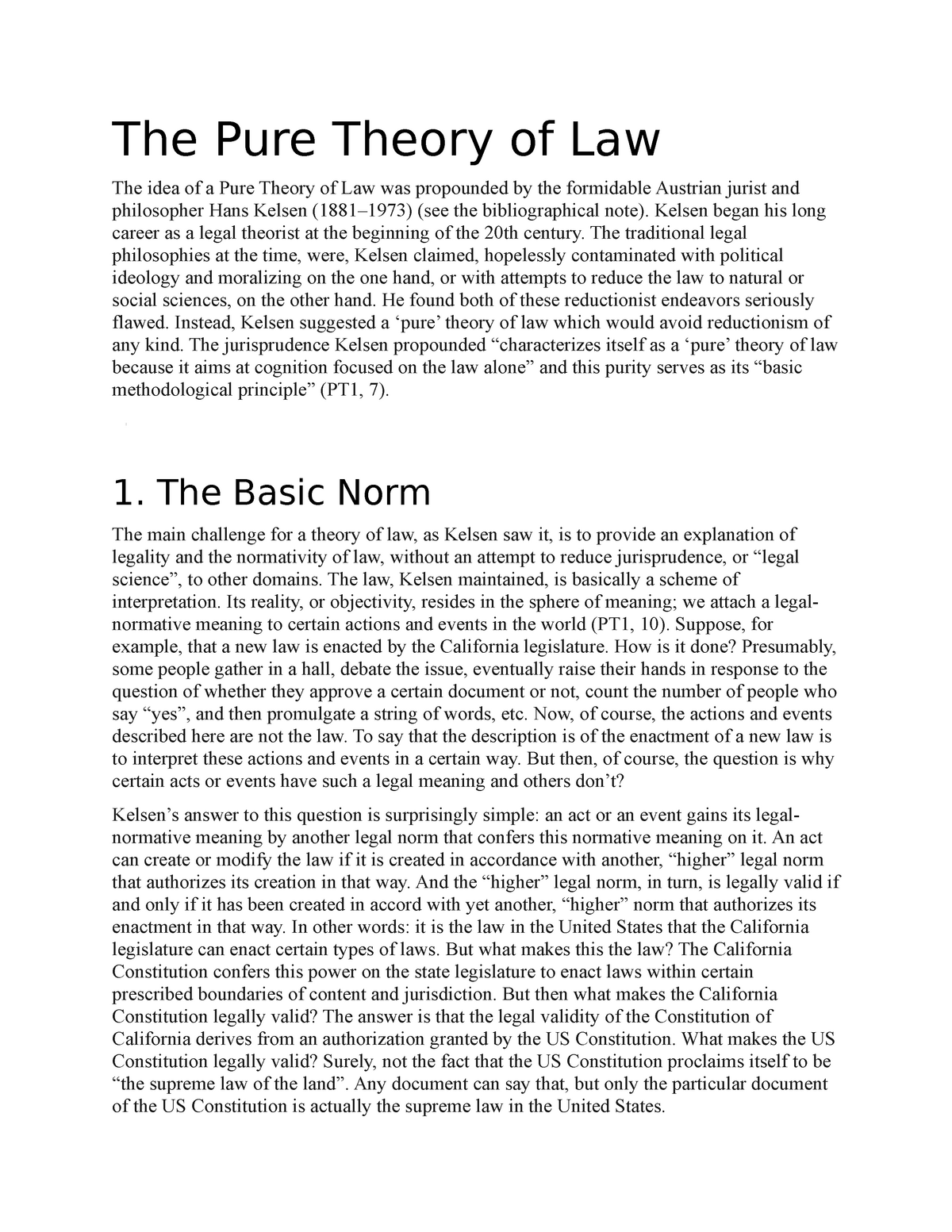 essay on kelsen pure theory of law