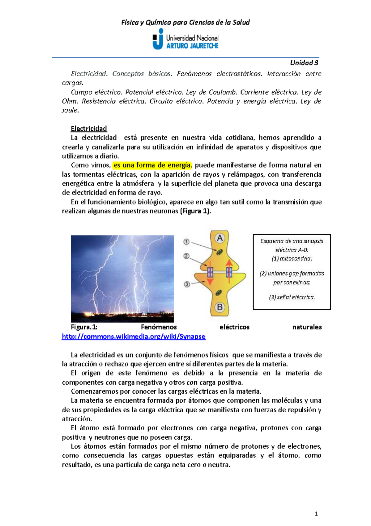 Unidad 3 - Unaj - Unidad 3 Electricidad. Conceptos B·sicos. FenÛmenos ...