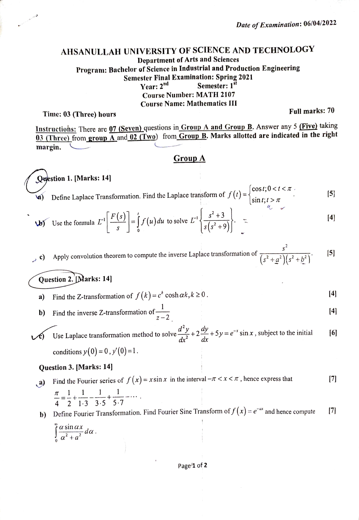 MATH-2107 2022 Final- Questions - Manufacturing Process - Studocu