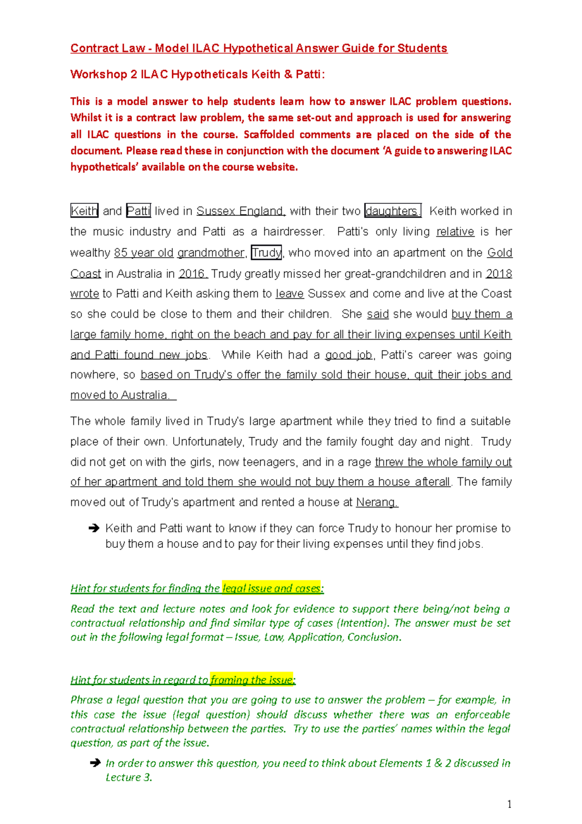 2105AFE- Model ILAC Hypothetical Answer for Students - Contract Law ...