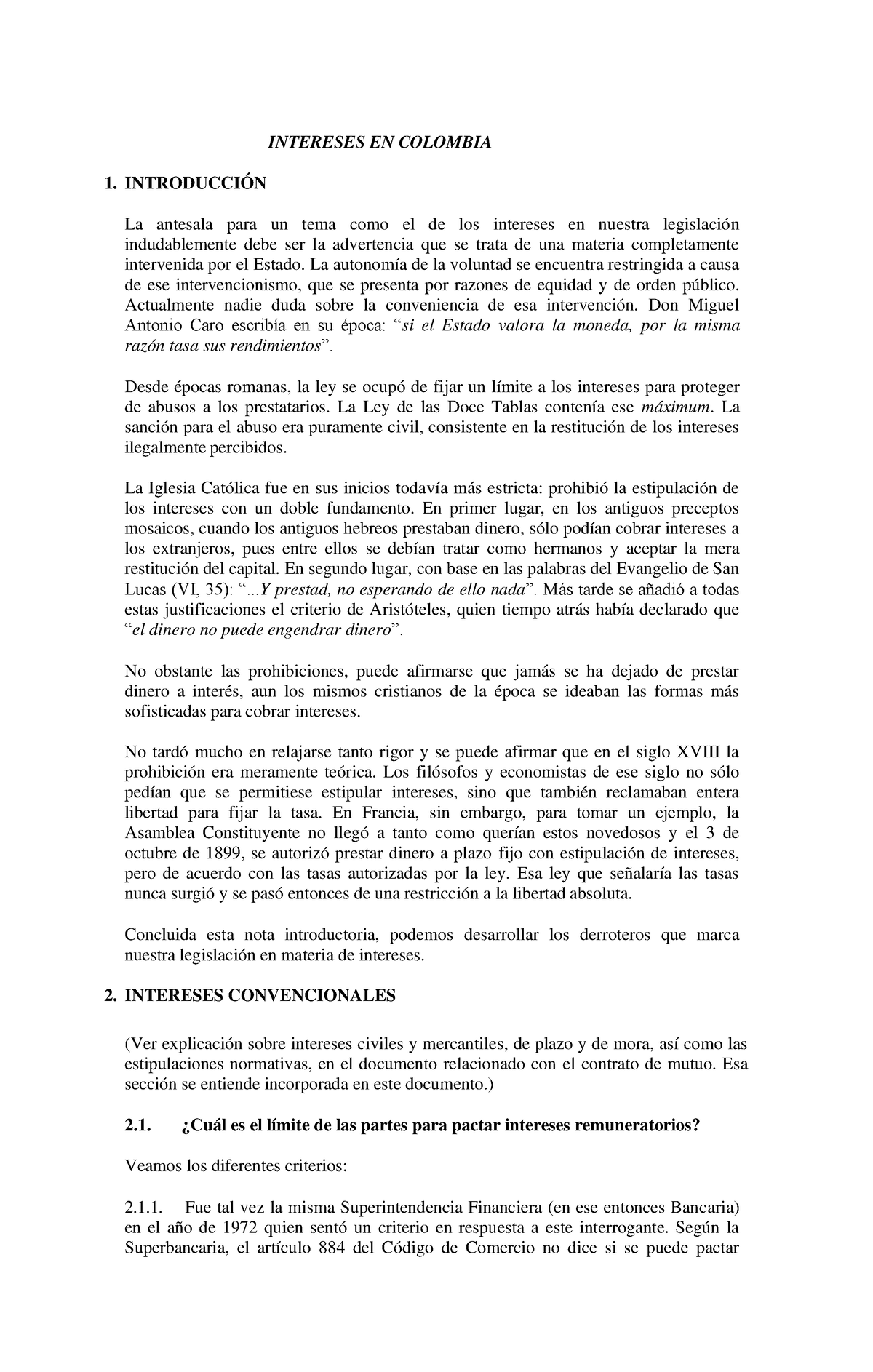 Regimen legal de los intereses en colombia INTERESES EN COLOMBIA 1