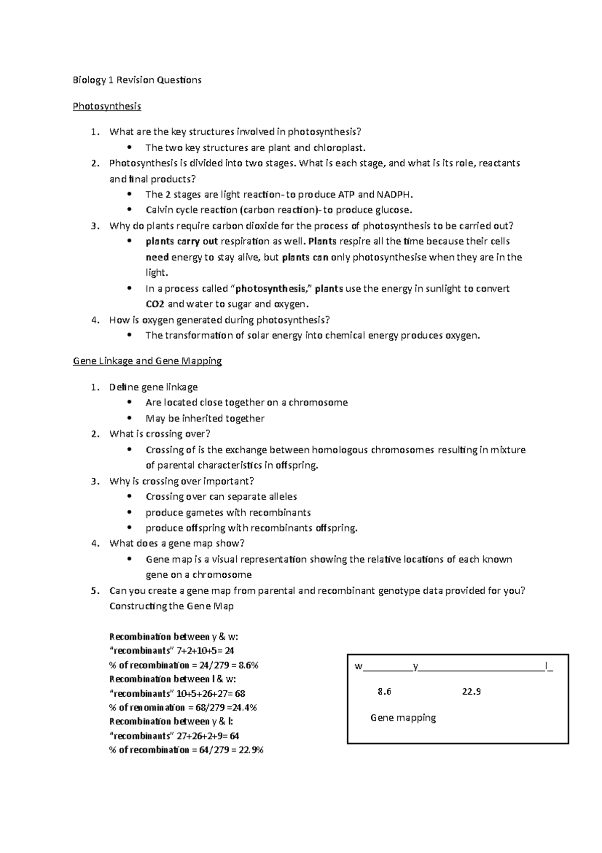 Biology 1 Final Exam Revision Questions - Biology 1 Revision Questions ...