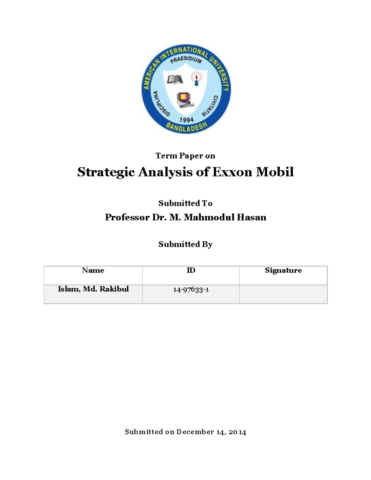 Exxonmobil Term Paper Mills Association Bangladesh has - Human Resource ...