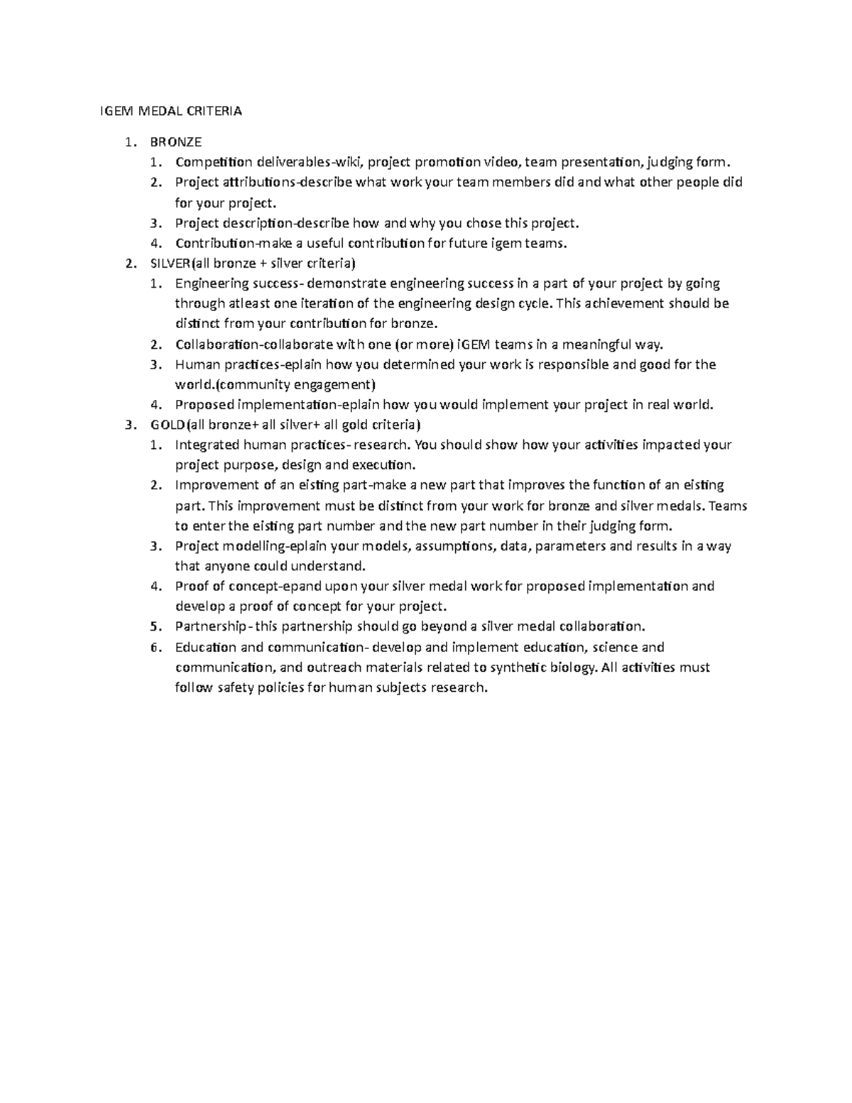 IGEM Medal Criteria valid notes IGEM MEDAL CRITERIA 1. BRONZE