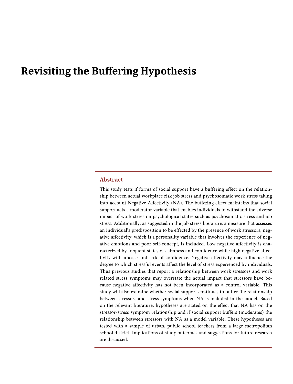 buffering hypothesis