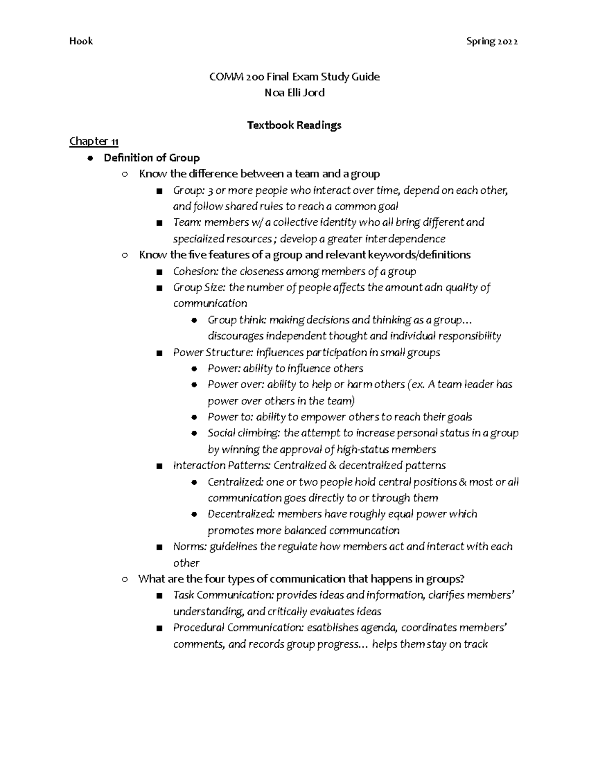 COM 200 Final Exam Study Guide - Hook Spring 2022 COMM 200 Final Exam ...