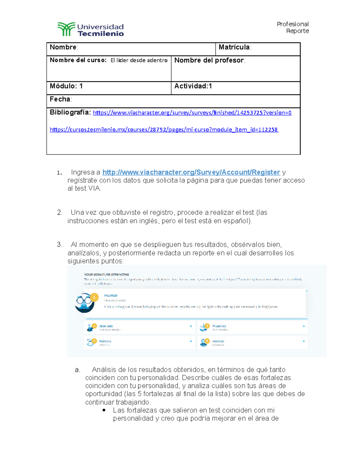 Act 1 - Actividad 1 Lider desde adentro - Profesional Reporte Nombre ...