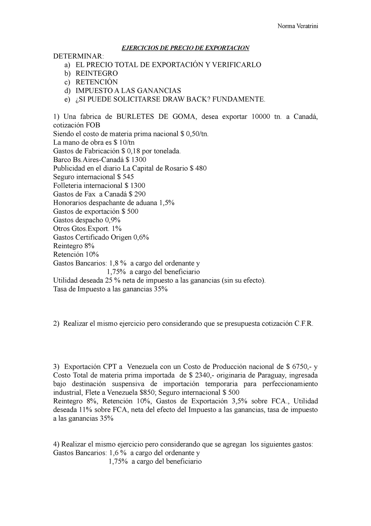 Exportacion - Ejercicios Resueltos Prácticos Y útiles - Norma Veratrini ...