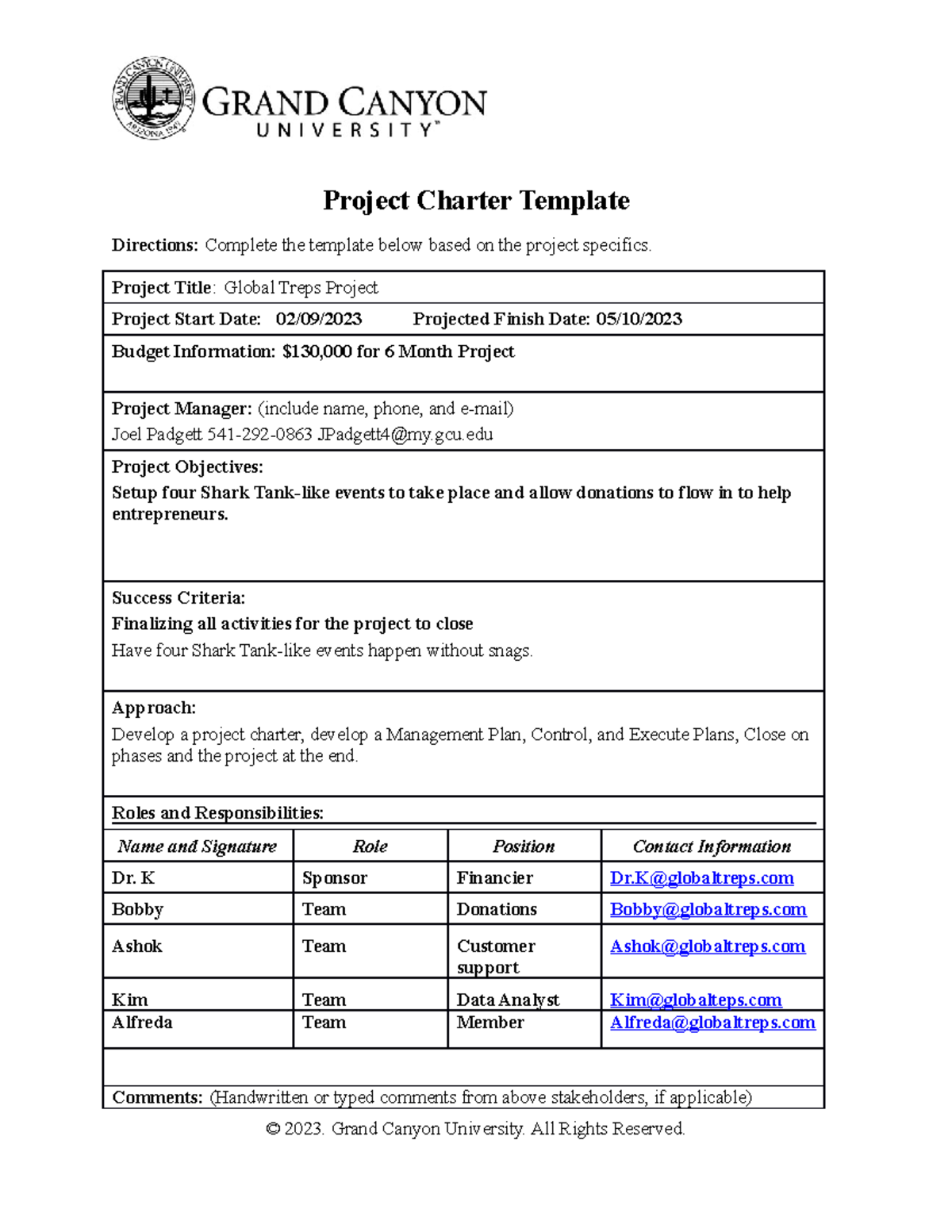 Bit Rs Project Charter Template Project Charter Template Directions Complete The Template